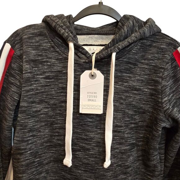 NEW Reflex Hoodie Ultra Soft Small Fleece Pullover "LOVE" Striped Sleeves Pocket - Picture 5 of 11